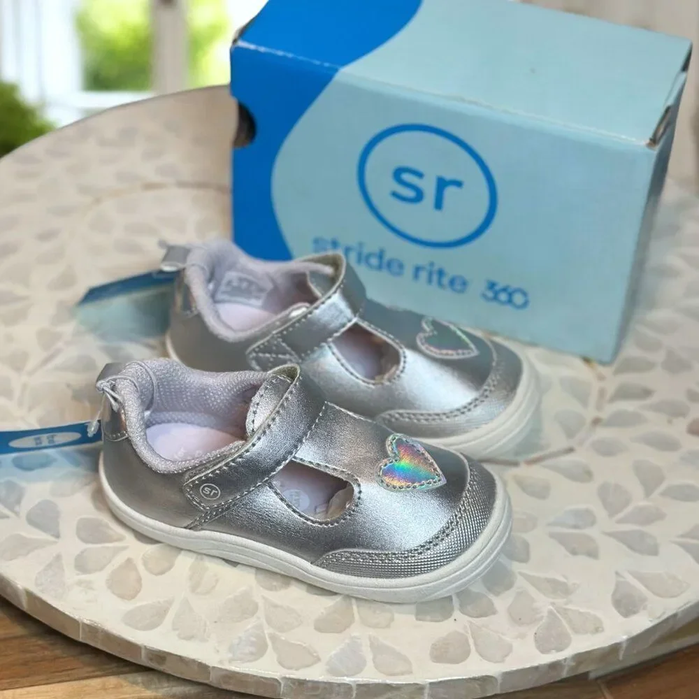 Stride Rite Mariella First Walker Mary Jane Toddler Baby Size 6 Silver TG000305